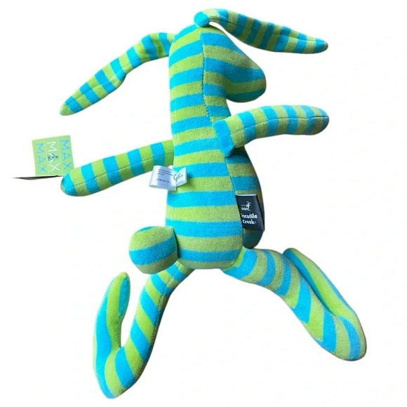 NWT CROCODILE CREEK MAX & LULU BLUE & GREEN STRIPE RABBIT | 11 INCHES SITTING - Picture 4 of 6
